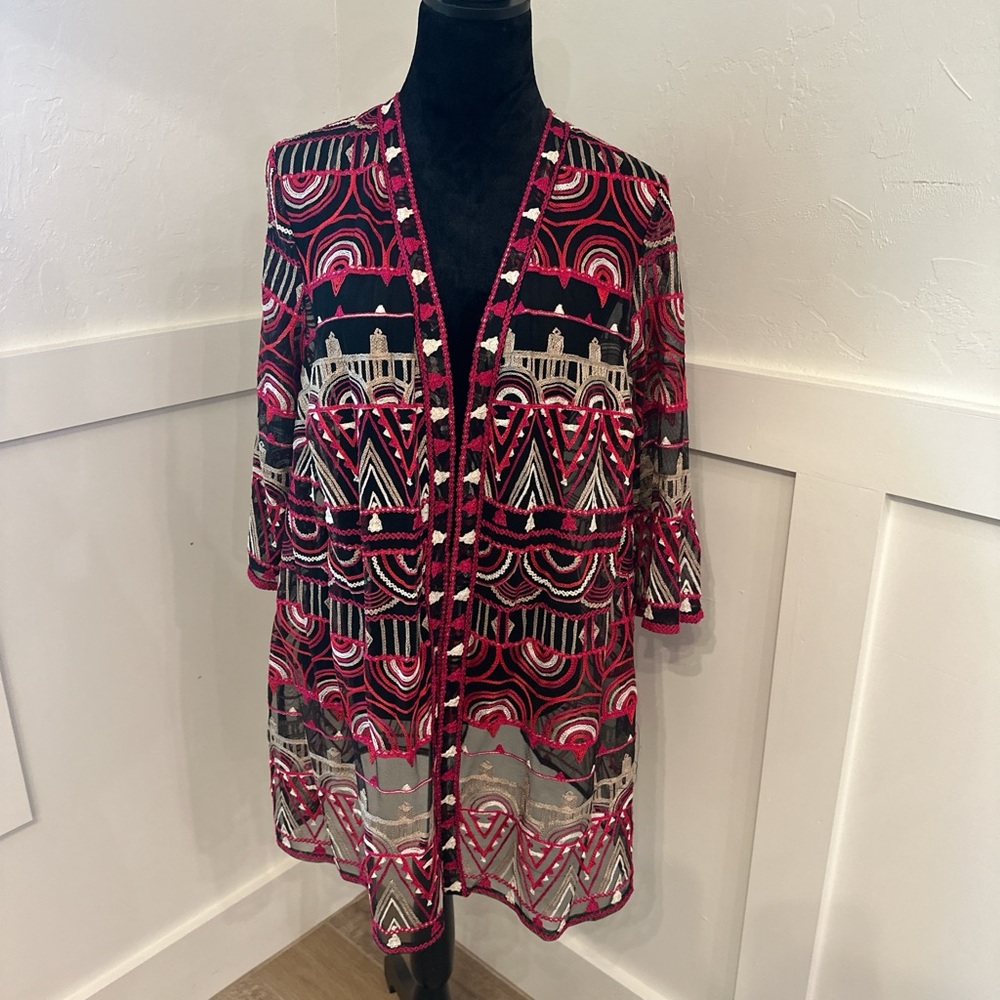 Catherines Red and Black‎ Patterned Cardigan